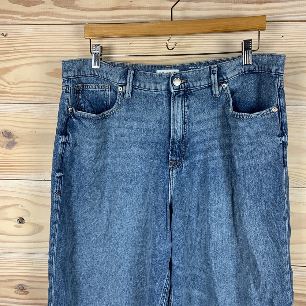 Good American Jeans Women 10 Blue Good Standard Ease Mid-Rise Relaxed Wide Leg - Picture 3 of 9